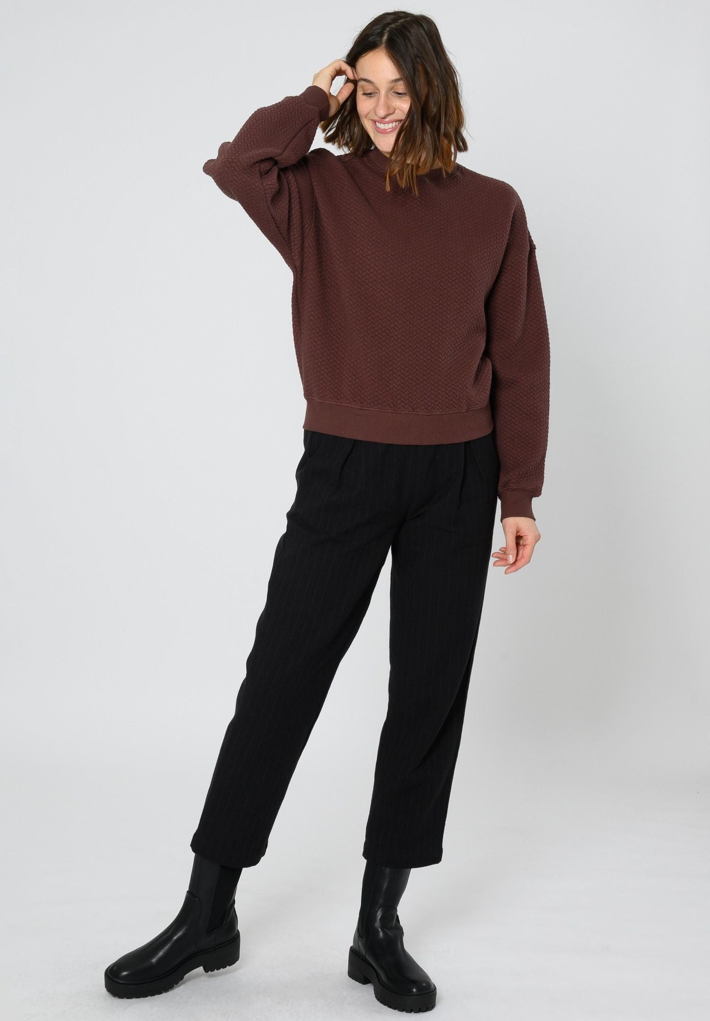 TT1022 Sweater Structured Oversized deep mahagony (GOTS, vegan)
