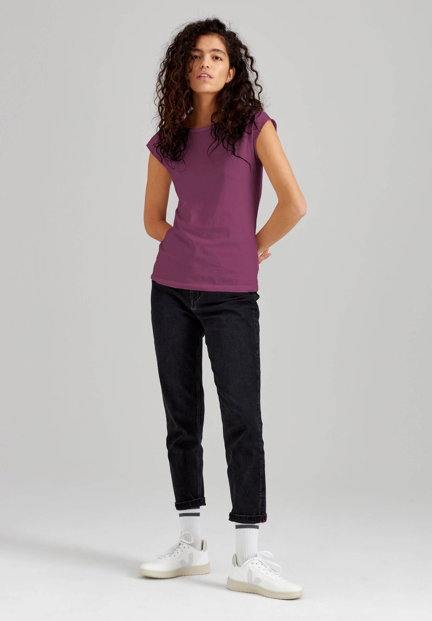 TT01 Cap Sleeve T-Shirt plum (GOTS, vegan)