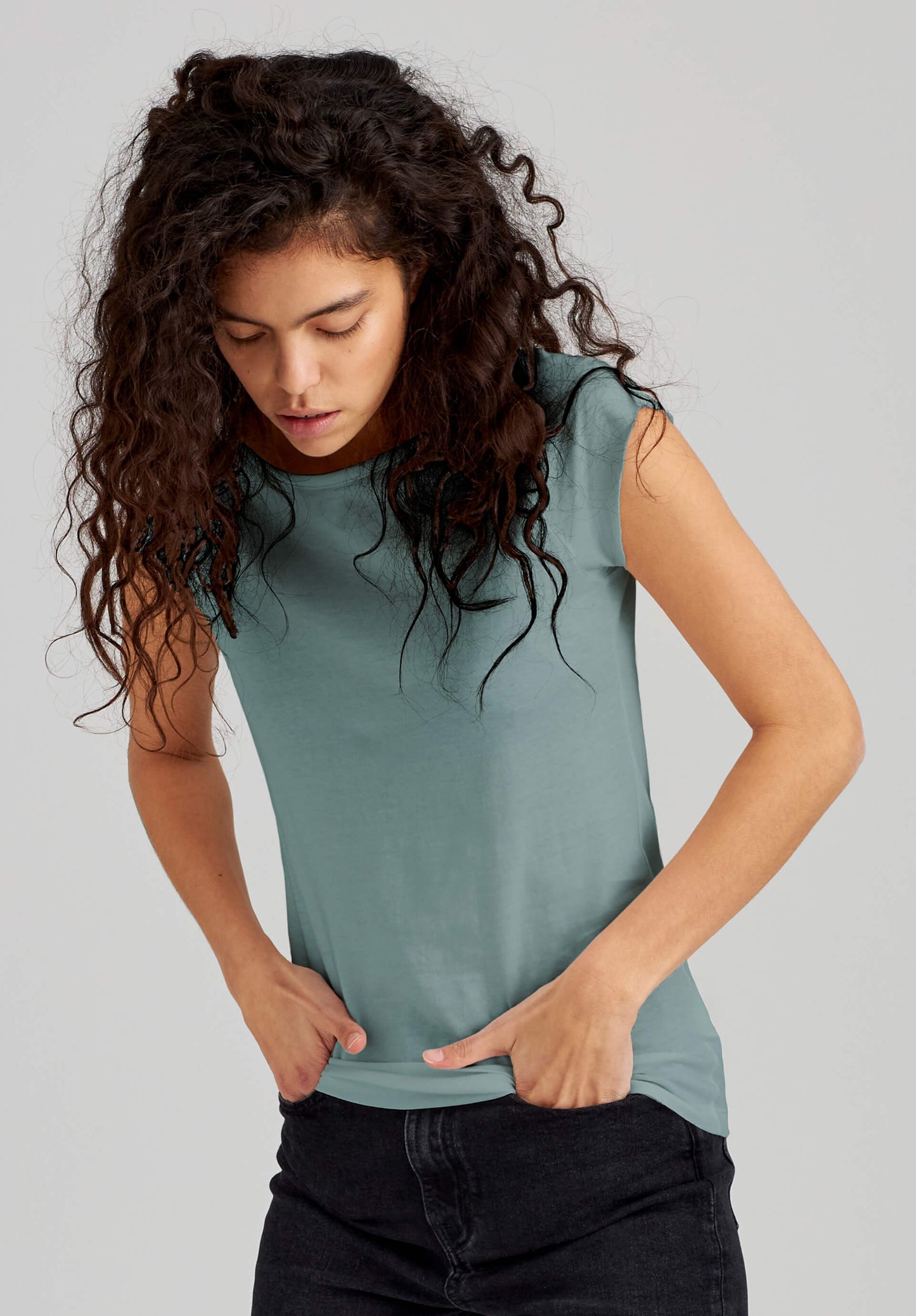 TT01 Cap Sleeve T-Shirt green blue (GOTS, vegan)