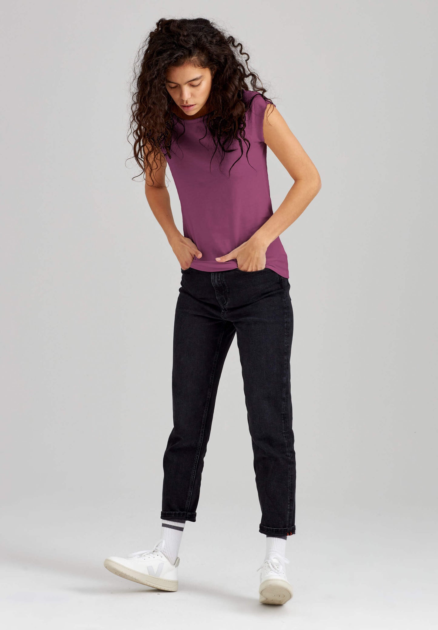 TT01 Cap Sleeve T-Shirt plum (GOTS, vegan)