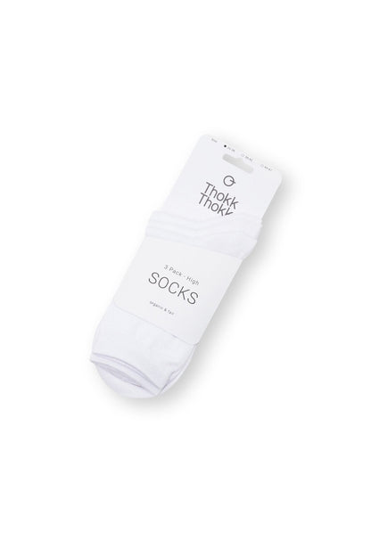3 Pack High Socks White (GOTS)