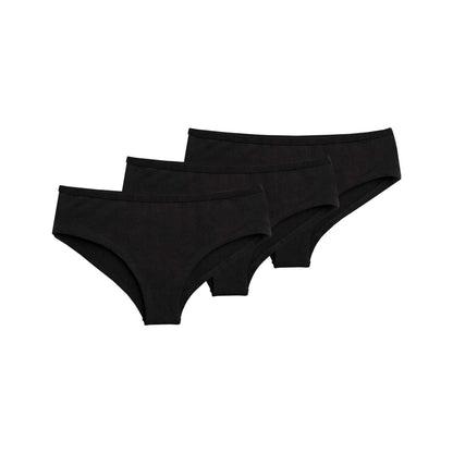 3er Pack TT21 Panty in Schwarz, drei Panties gestapelt, Bio-Baumwolle GOTS
