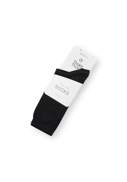 3 Pack High Socks Black (GOTS)