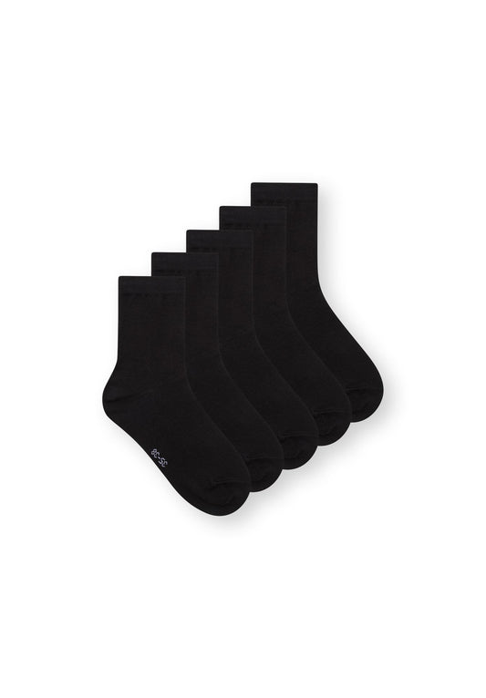 5 Pack Mid Socks Black (GOTS)