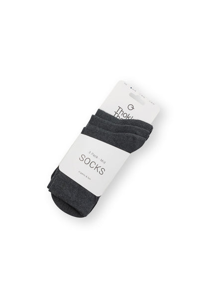3er-Pack Mid Socks Socken Anthrazit Melange (GOTS, Fairtrade, Vegan)