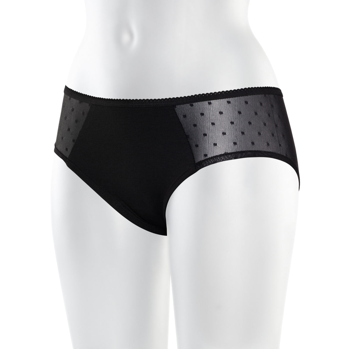 TT21 Panty Side Netlace in Schwarz an der Bueste, seitliches Netzpanel sichtbar